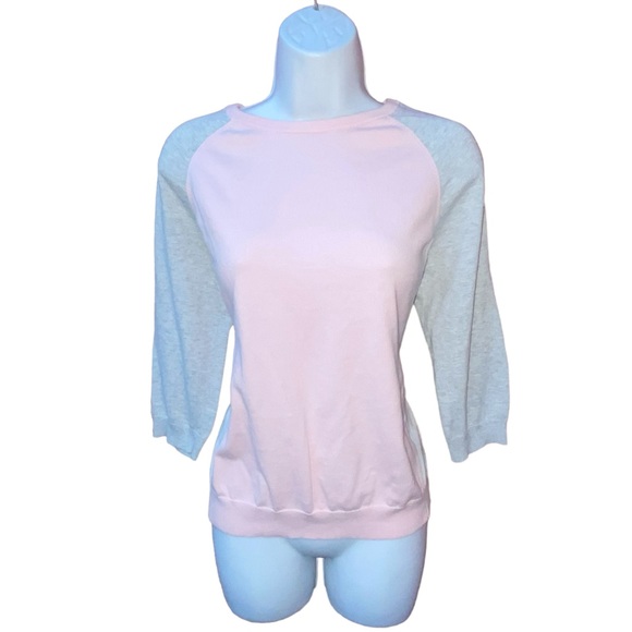 Lands’ End Pink Gray White Raglan Lightweight Knit Top - Women’s Medium 10-12 - Picture 9 of 10